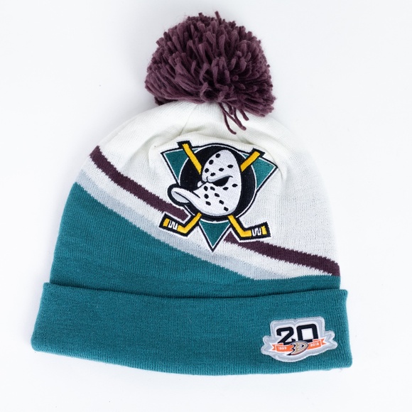 Anaheim Mighty Ducks 20th Beanie Hat Pom Pom One Size Mitchell & Ness - Picture 5 of 6
